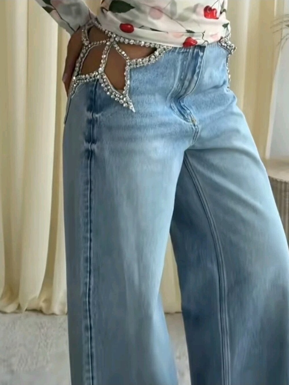 In HAND Sz 14 H&M × STELLA MCCARTNEY Crystal Star Straight Leg Jeans NEW